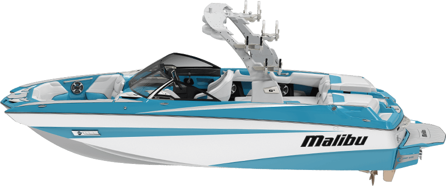 Blueand White Malibu Wakeboarding Boat PNG
