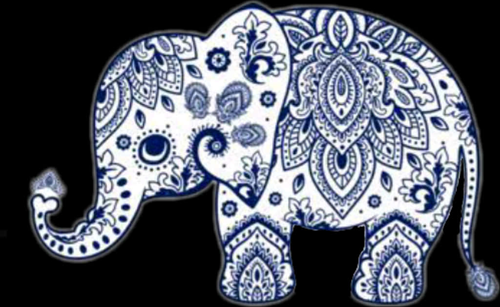 Blueand White Paisley Elephant PNG