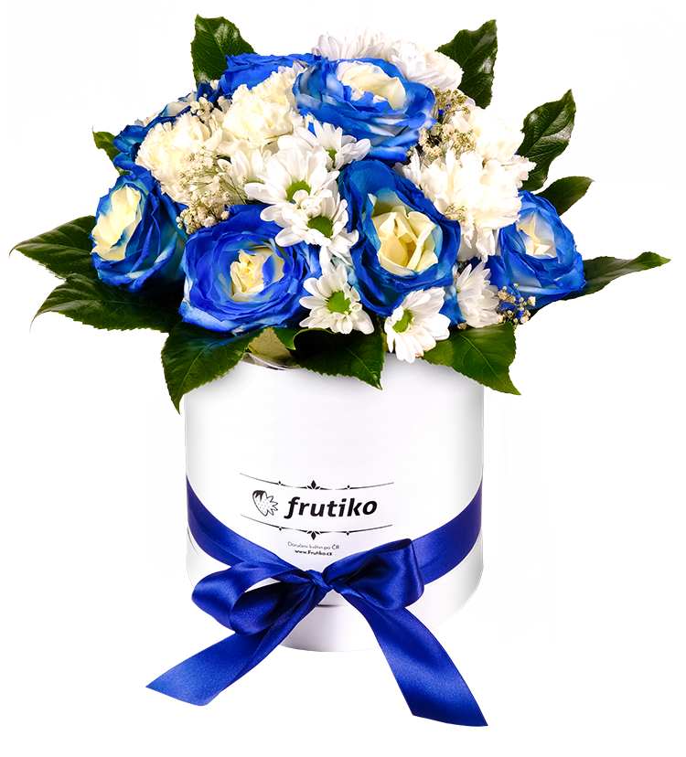 Blueand White Rose Arrangementin Box PNG