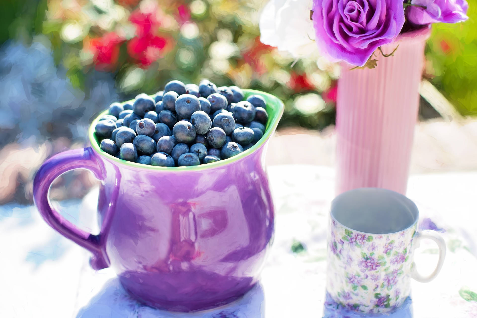 Blueberry Filled Purple Ceramic Jug Wallpaper
