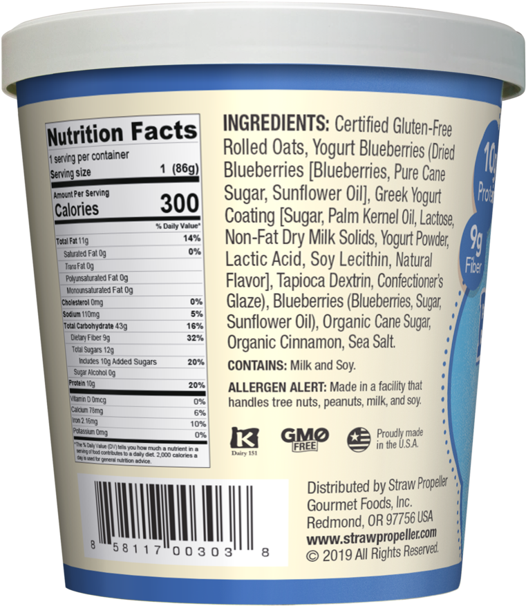 Download Blueberry Yogurt Oatmeal Nutrition Label | Wallpapers.com