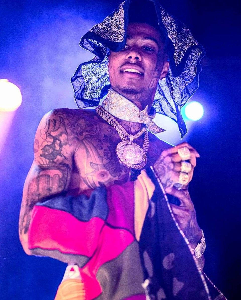 Blueface Bare Chest Colorful Clothes Picture