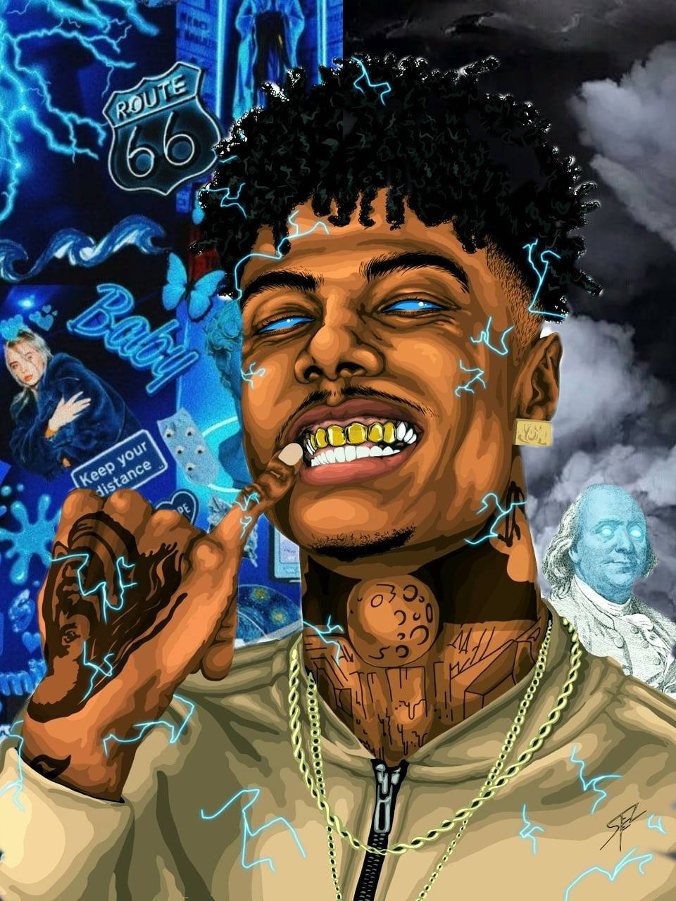 Blueface Bling Electic Bolts Background