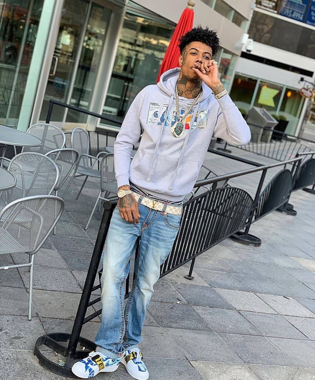 Blueface Gray Hoodie Picture