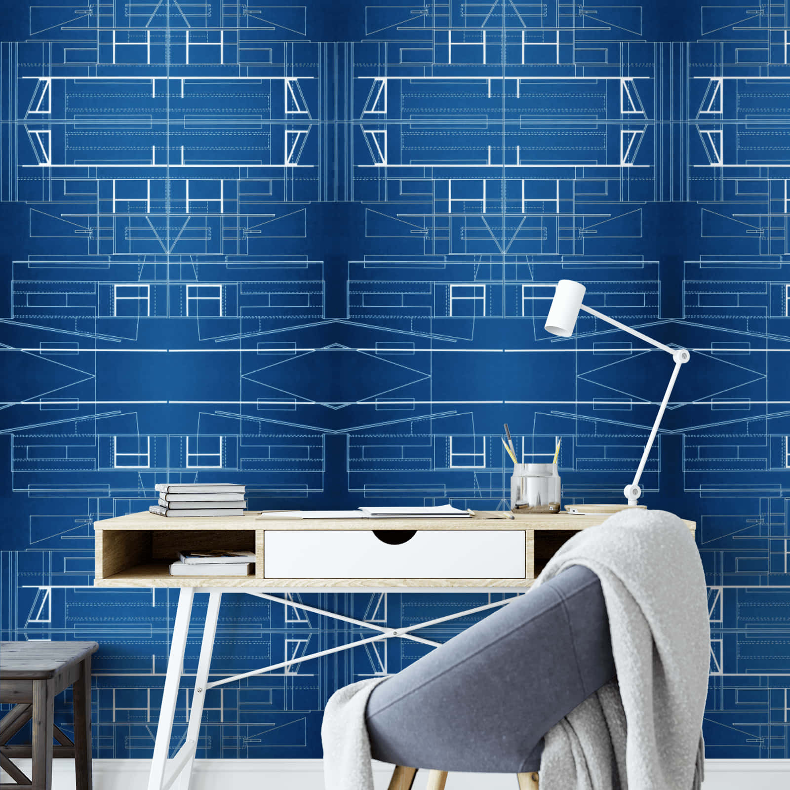 Blueprint Background Wall Table Desk Wallpaper