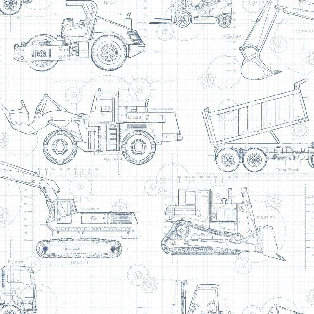 Blueprint Background Different Types Of Tractors Wallpaper