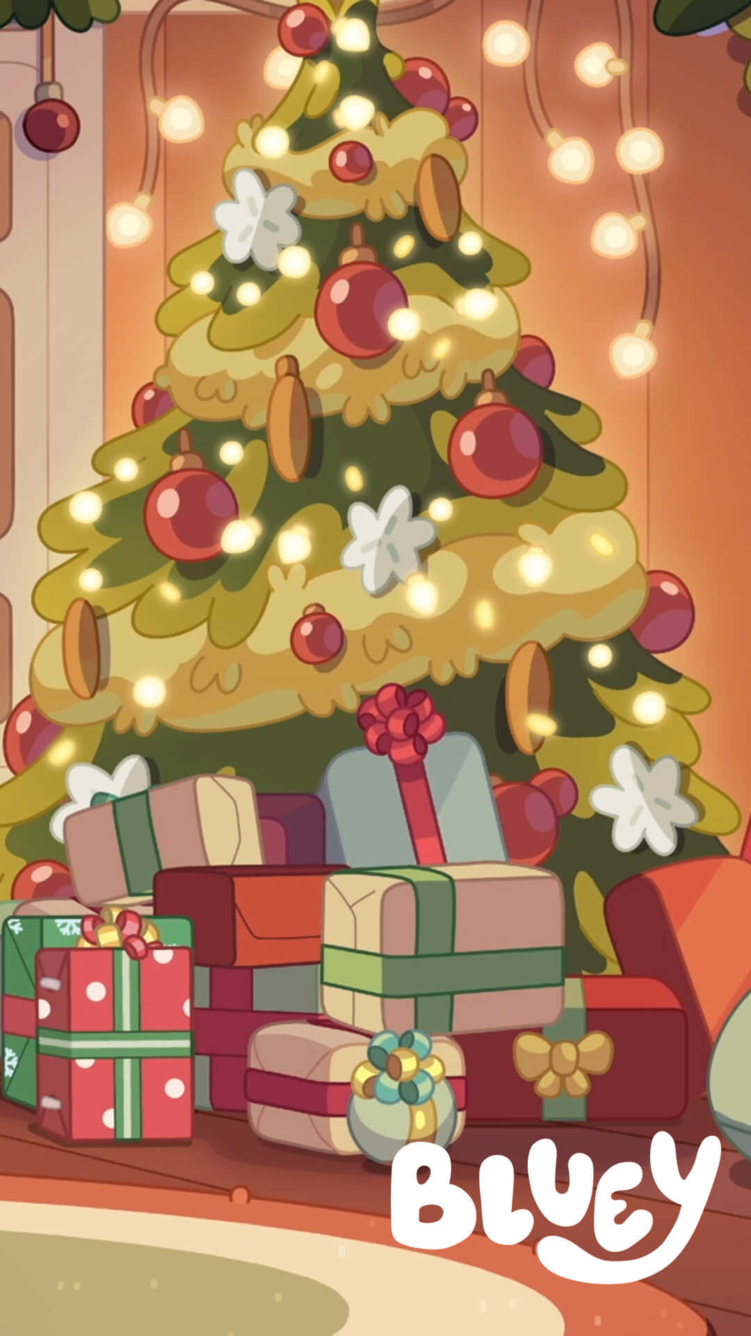 Bluey Animated Christmas Treeand Gifts Wallpaper