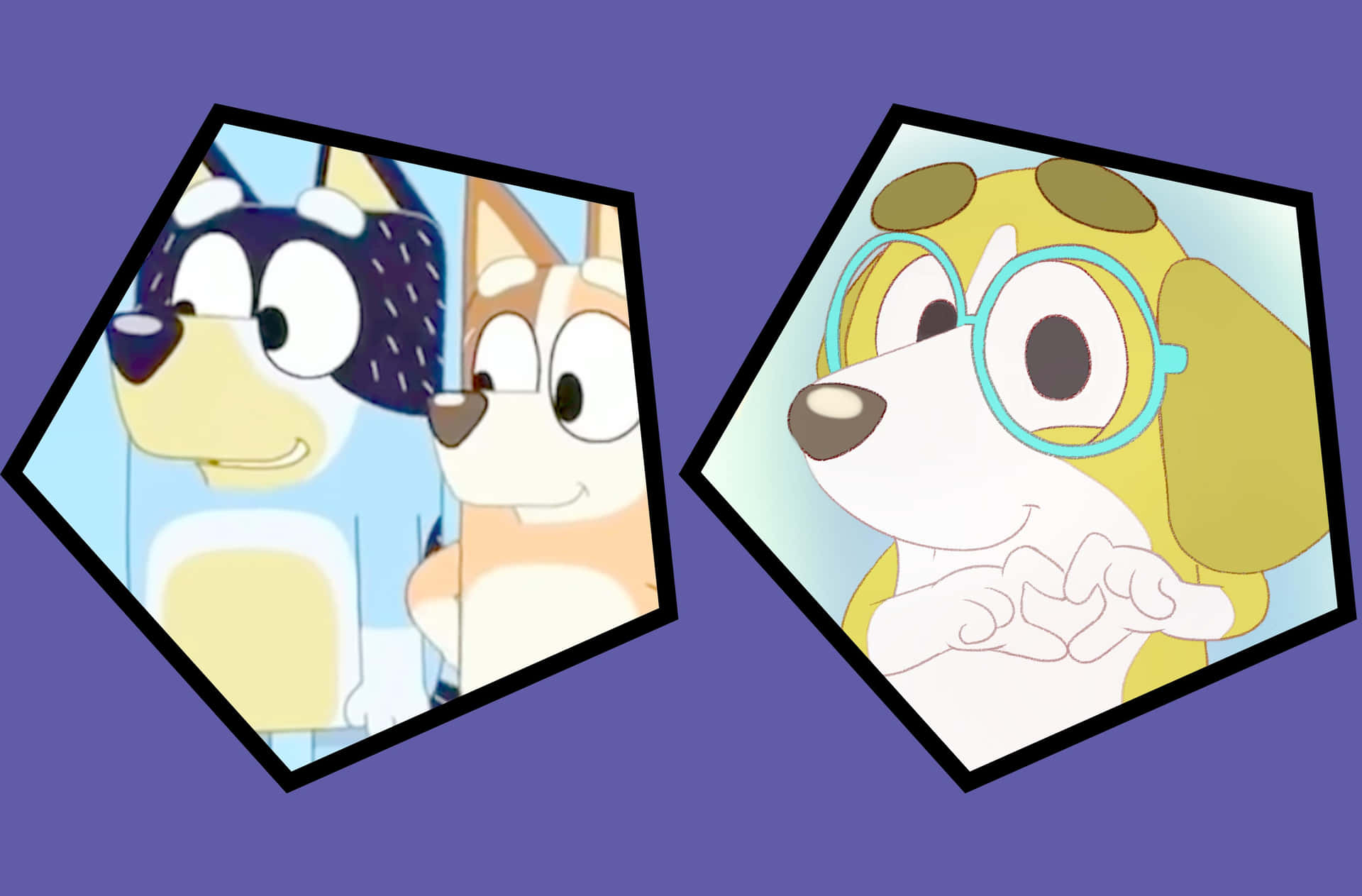 Two Cartoon Dogs With Glasses And A Purple Background