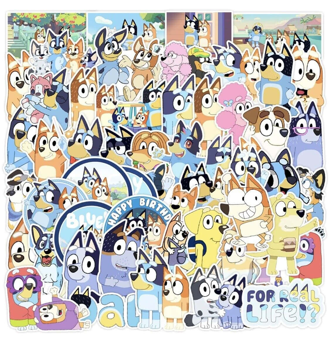 Bluey Characters Collage Birthday Celebration Wallpaper