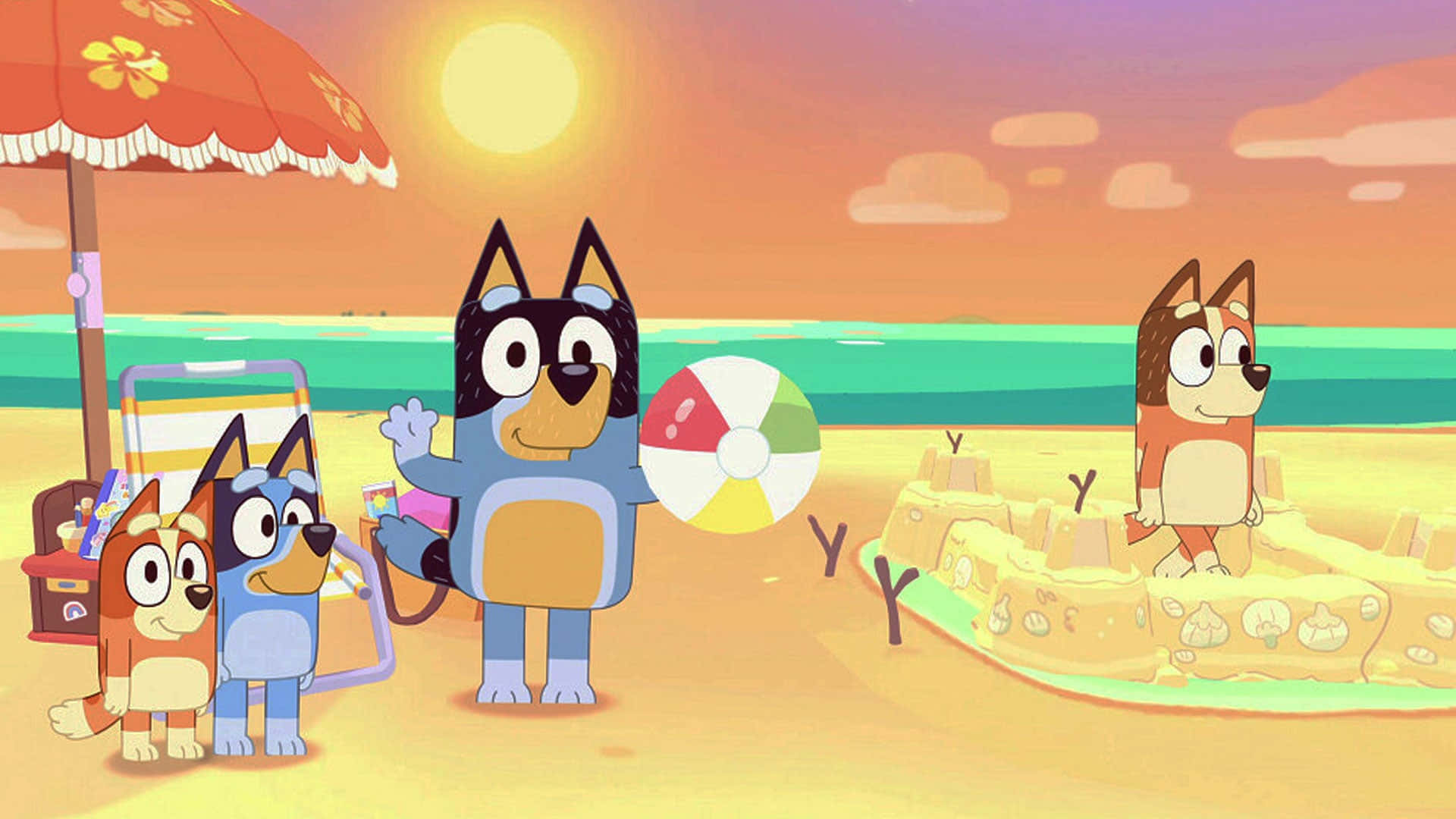 Bluey Characters Enjoying Beach Time Wallpaper