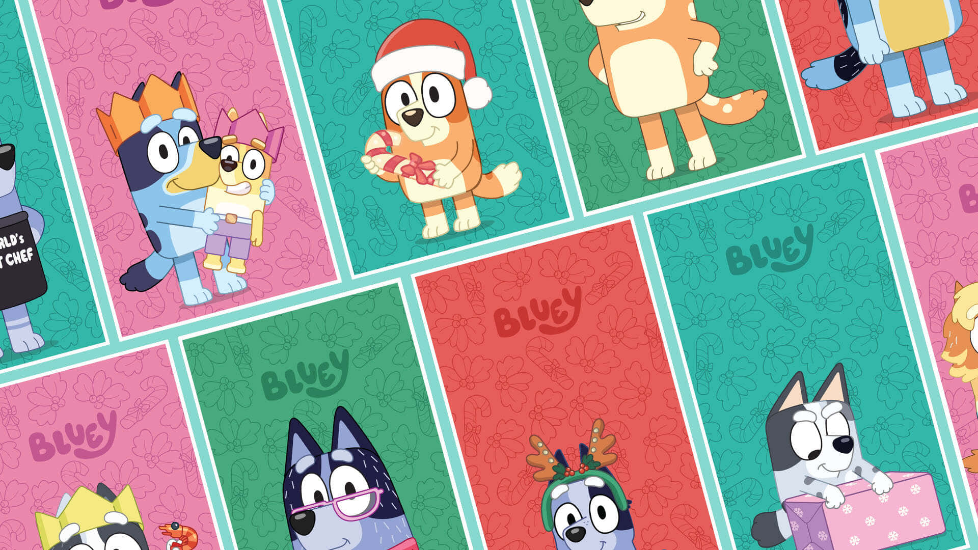Bluey Christmas Characters Collage Wallpaper