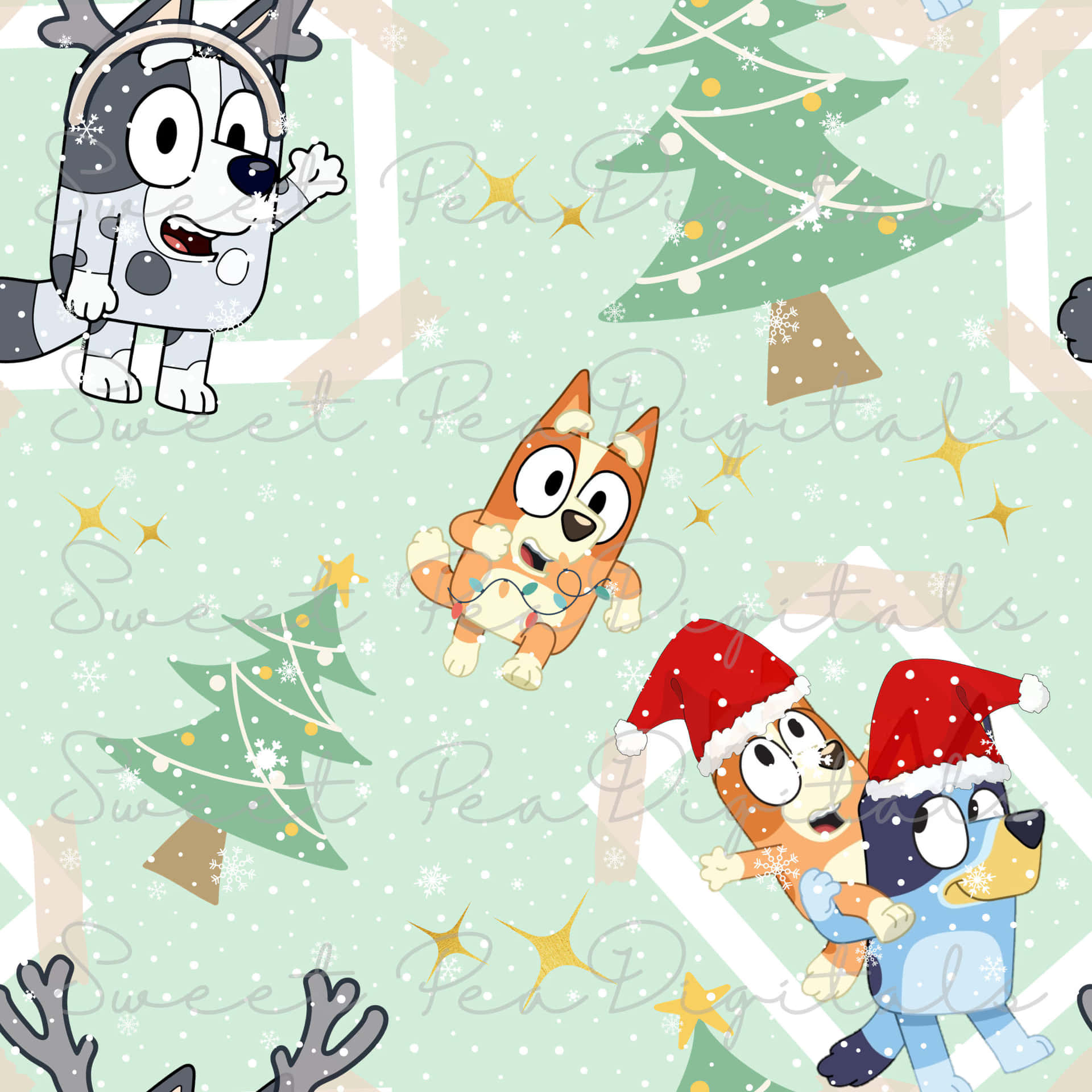 Bluey Christmas Fun Pattern Wallpaper