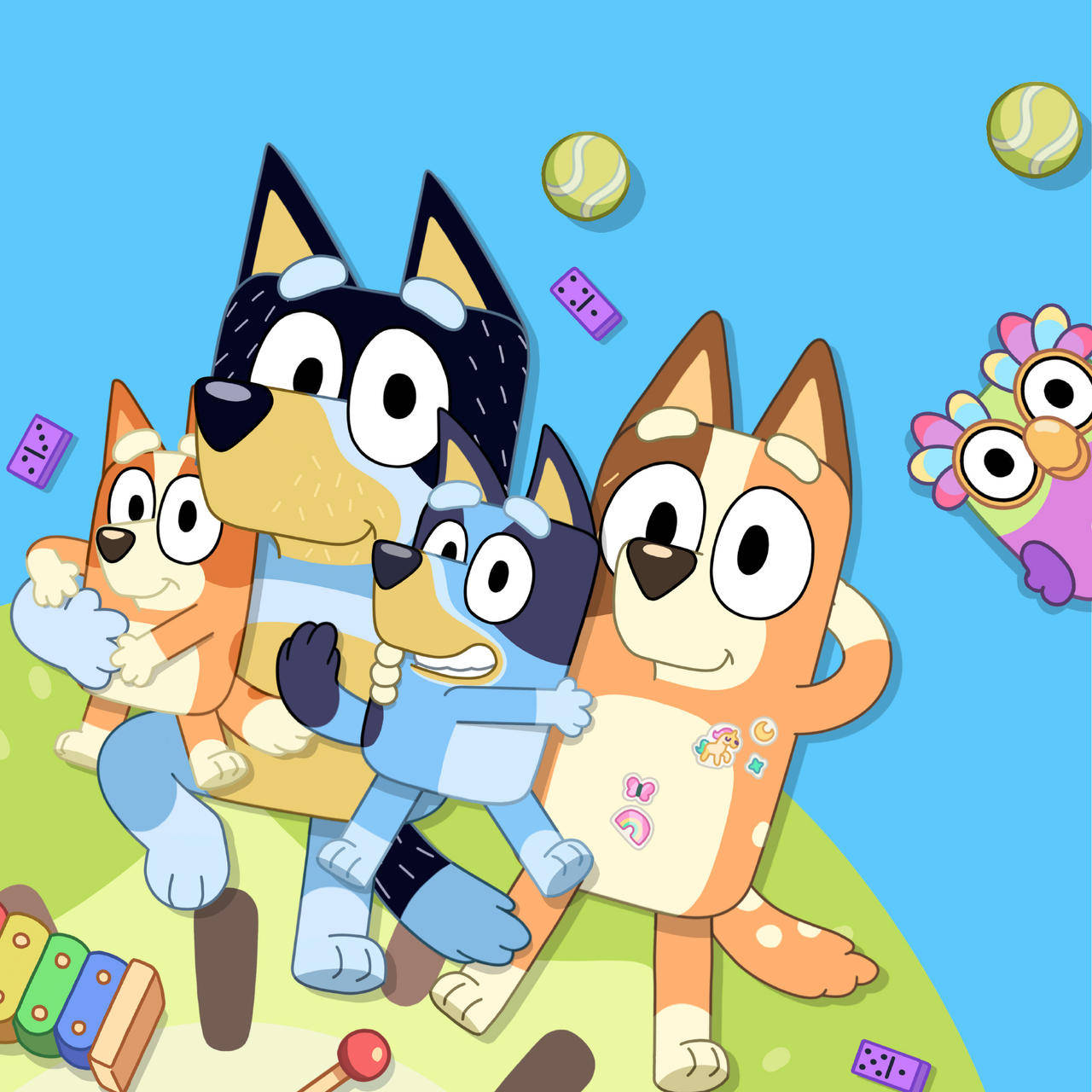 Bluey Heller Family Picture Lying Together Wallpaper
