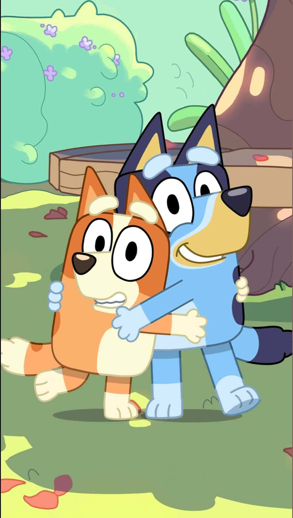 A Cartoon Dog And A Cat Hugging In The Woods