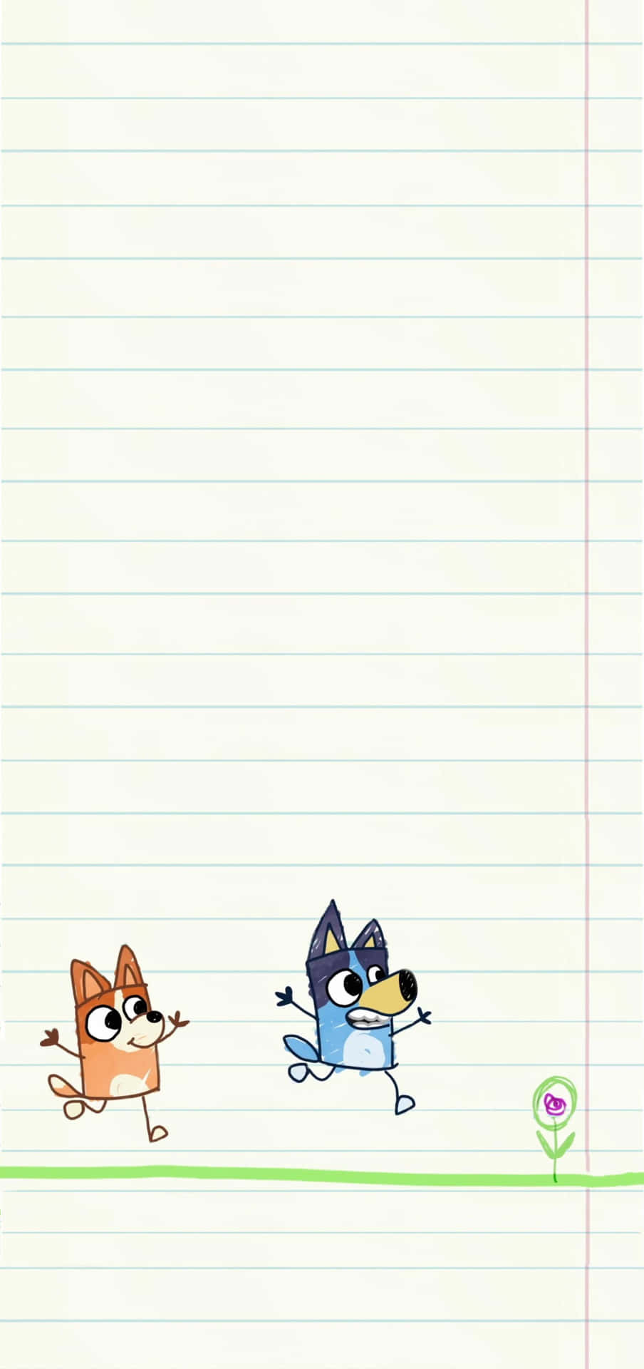 A Cartoon Drawing Of Two Dogs Running On A Lined Paper