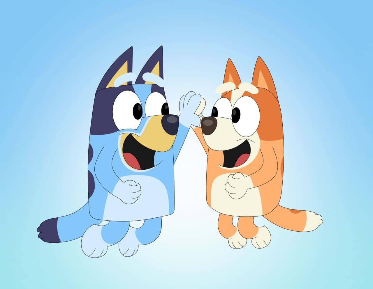 Two Cartoon Characters Are Holding Hands And Giving Each Other High Fives