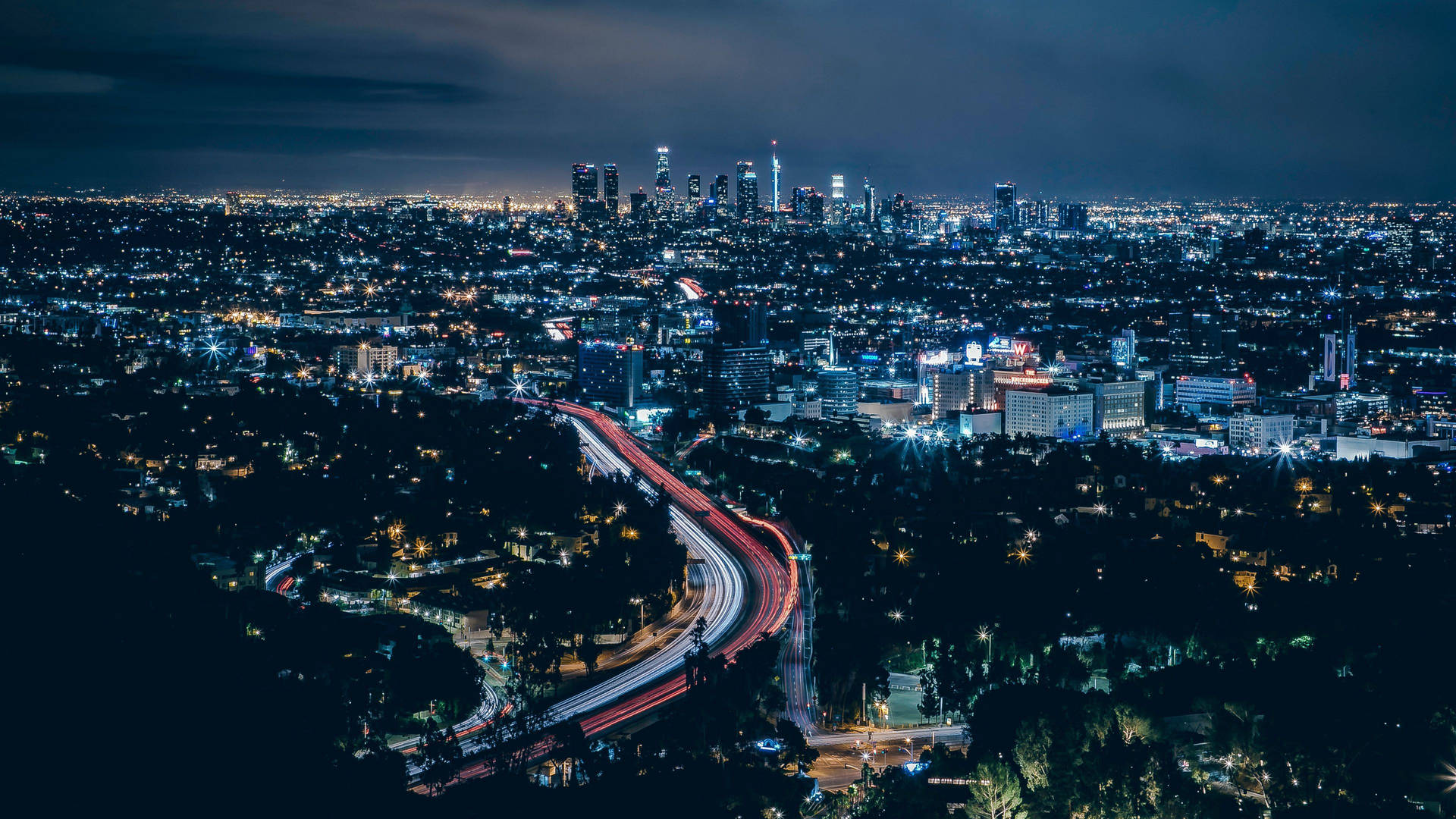 Blå lang eksponering foto af Los Angeles 4K Tapet Wallpaper