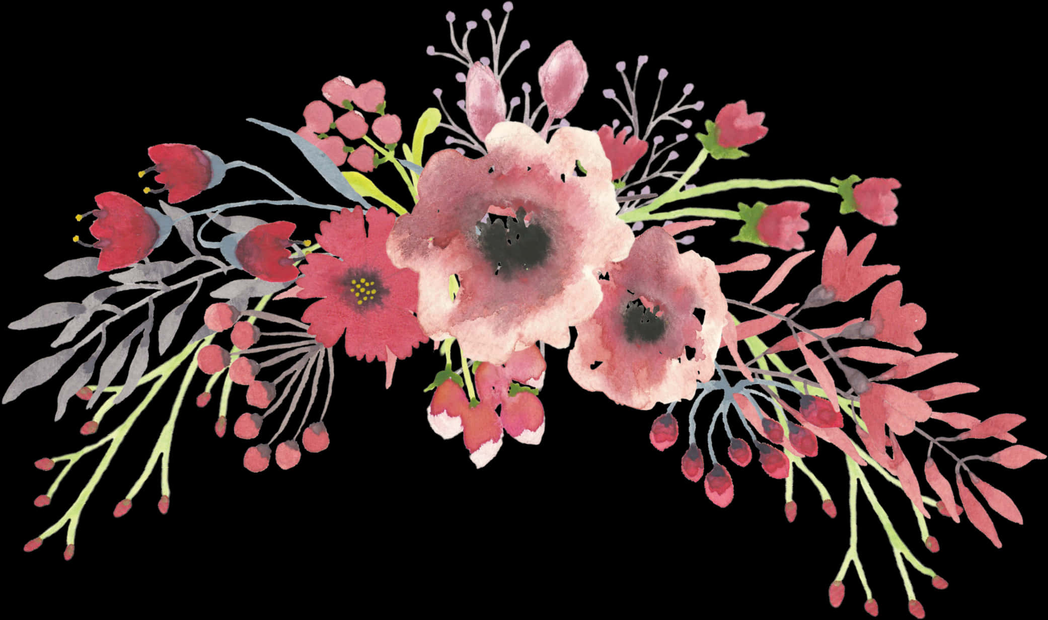 Blush Floral Watercolor Arrangement PNG