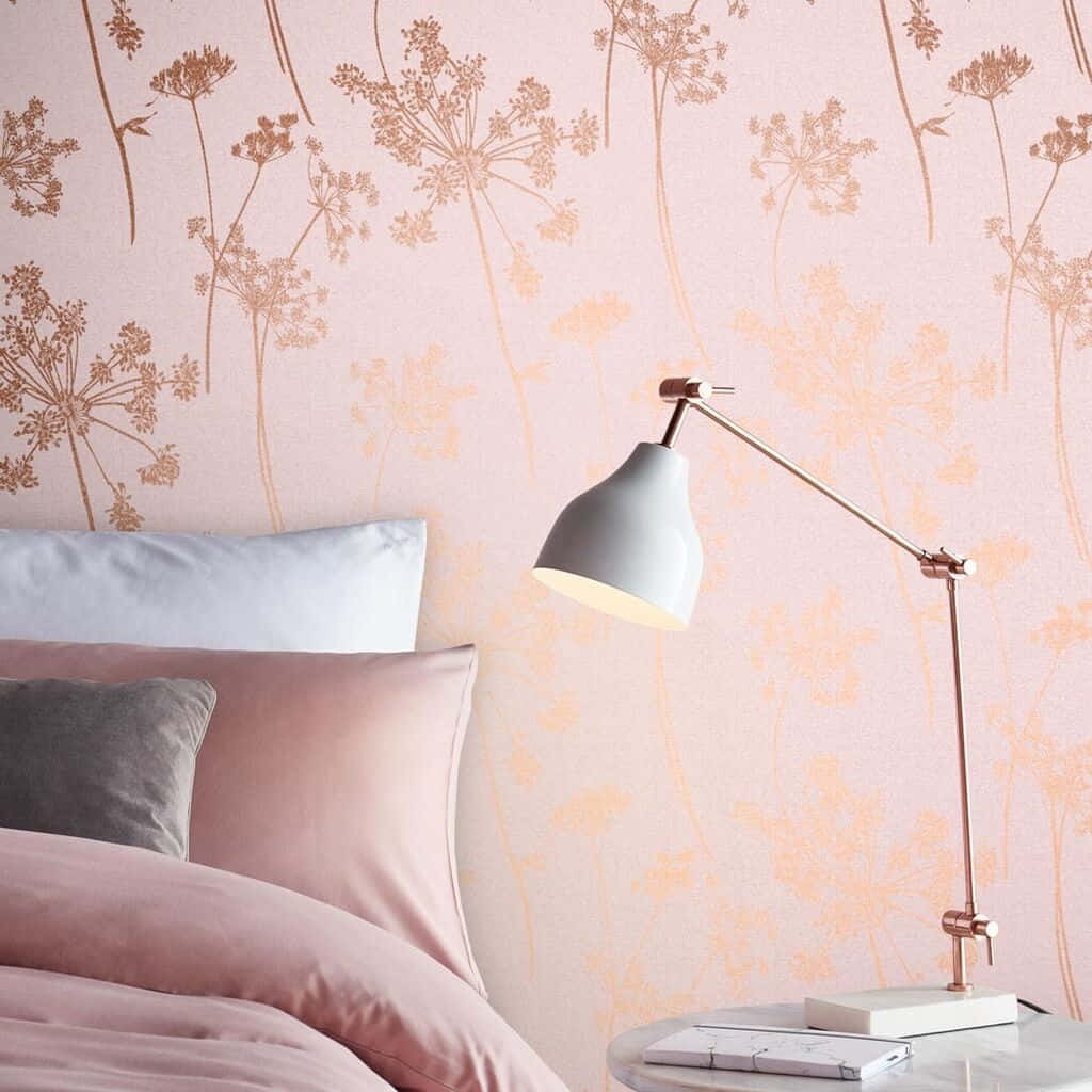 Blush Pink Bedroomwith Floral Wallpaper Wallpaper