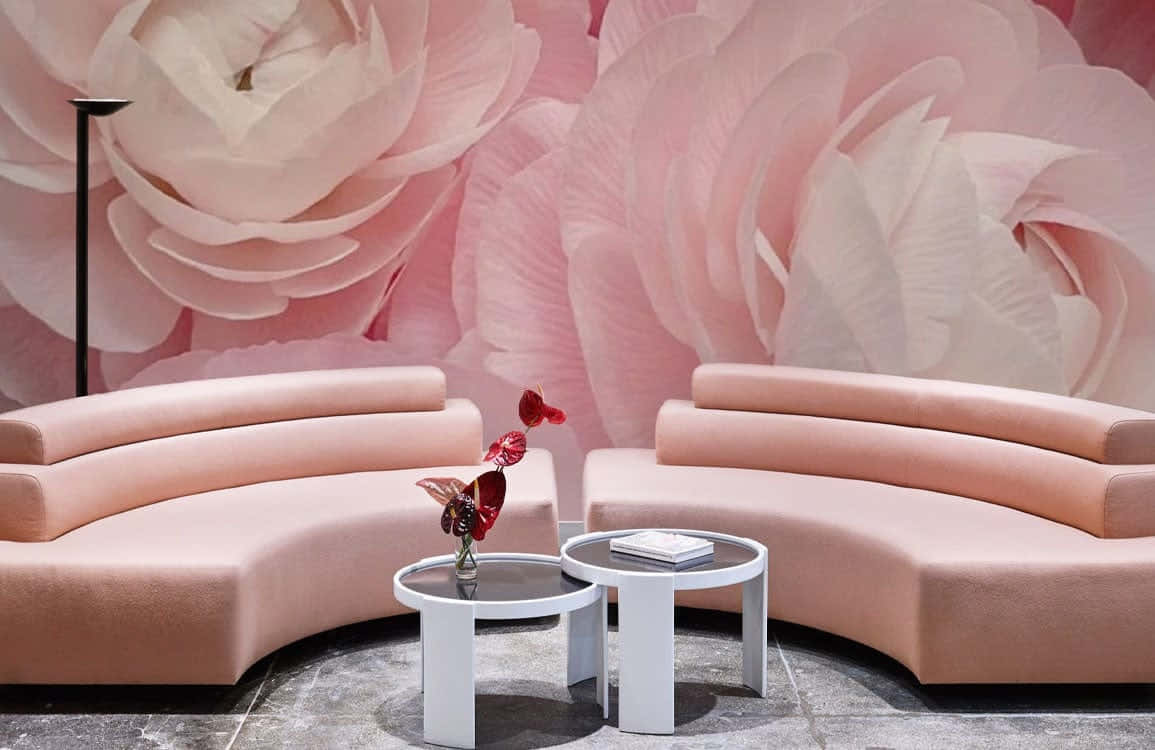 Blush Pink Lounge Area Decor Wallpaper