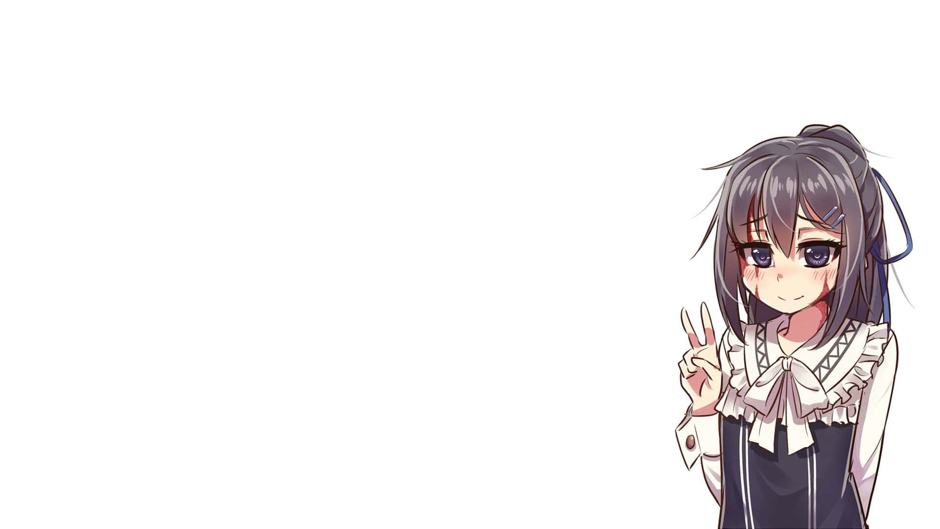 Blushing Anime Girl In Peace Sign Wallpaper