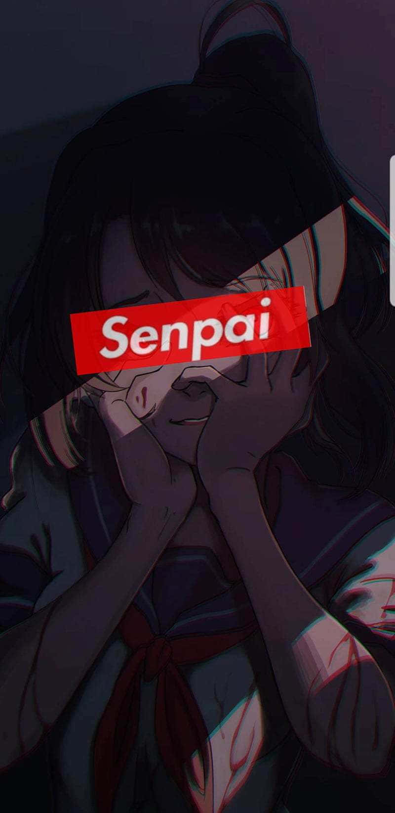 Blushing Anime Girl With Senpai Bar Wallpaper