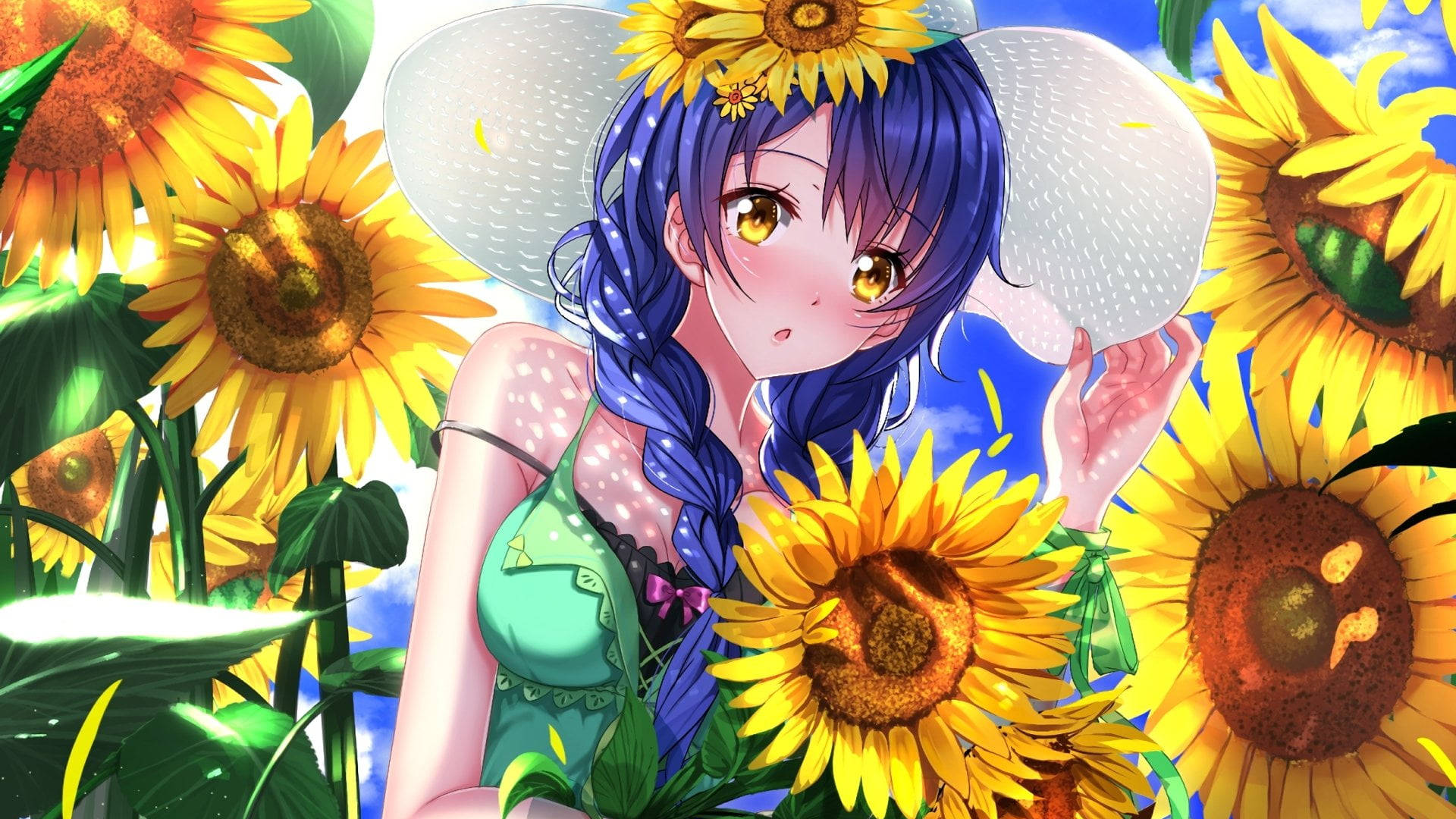 Blushing Anime Sunflower Laptop Wallpaper