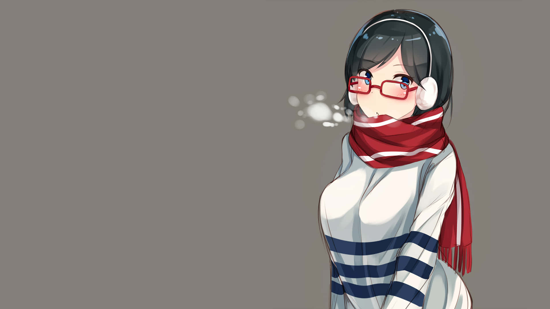 Blushing Anime With Red Eyeglasses Wallpaper