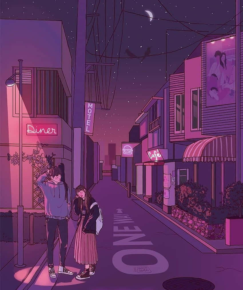 Errötendespaar Im Lofi Anime-stil Wallpaper