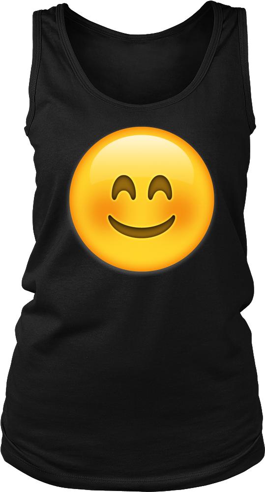 Blushing Emoji Black Tank Top PNG