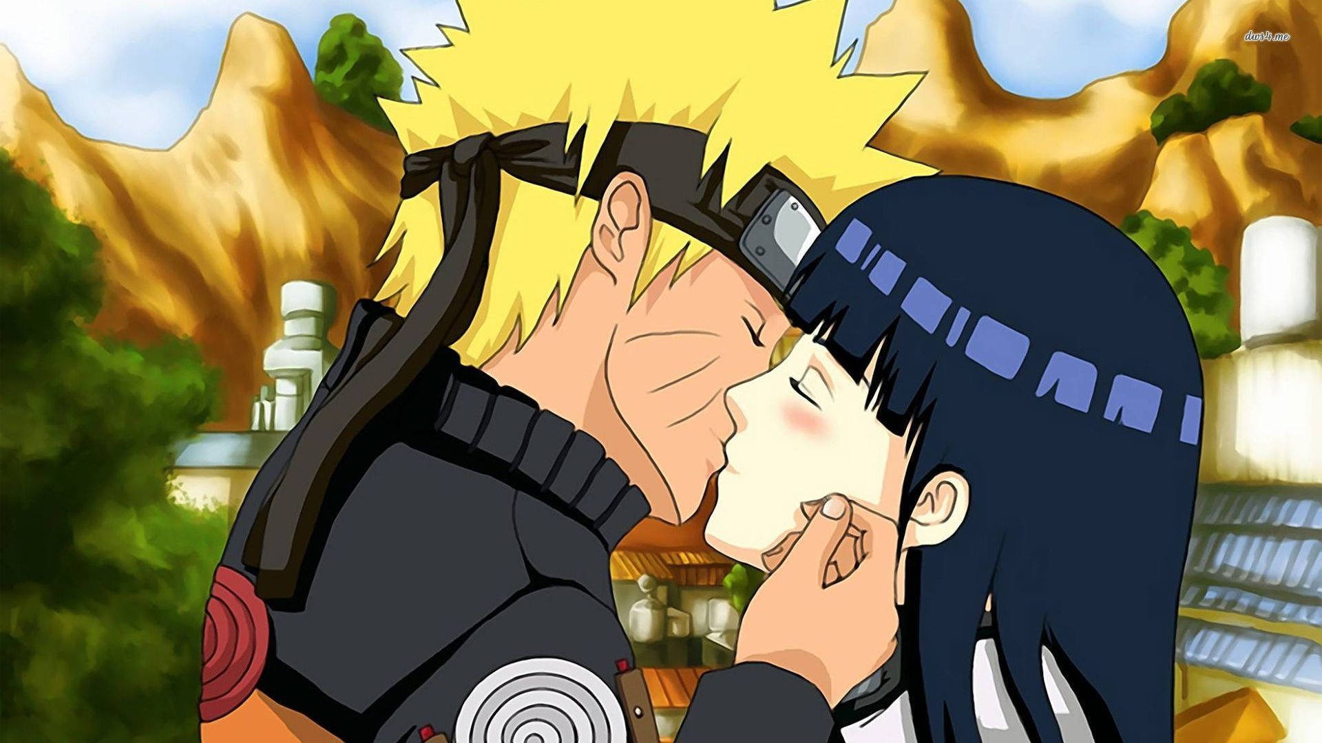 Blushing Hinata Anime Couple Kiss Scene Wallpaper