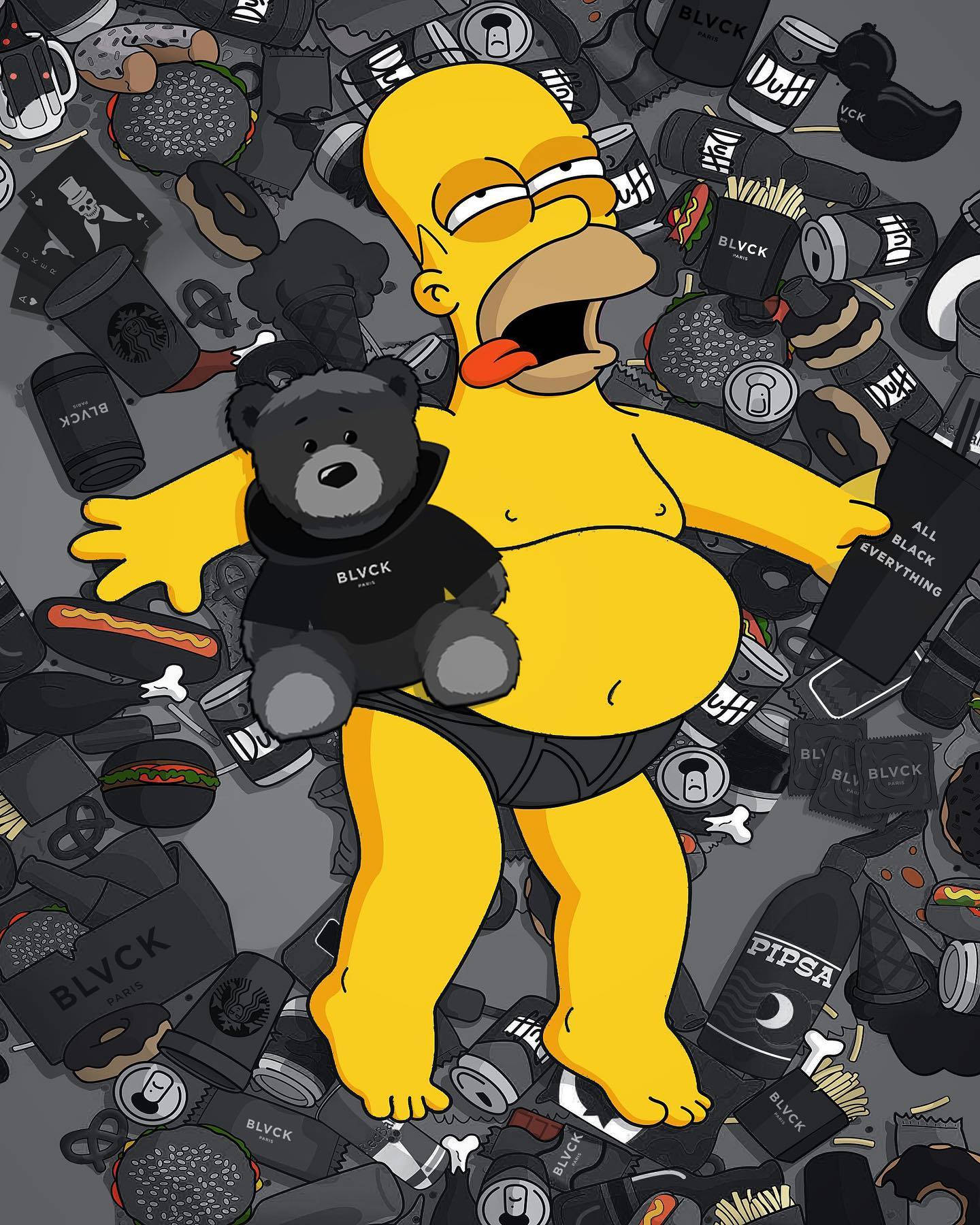 Homer Simpson With Blvck Paris Stuff Wallpaper