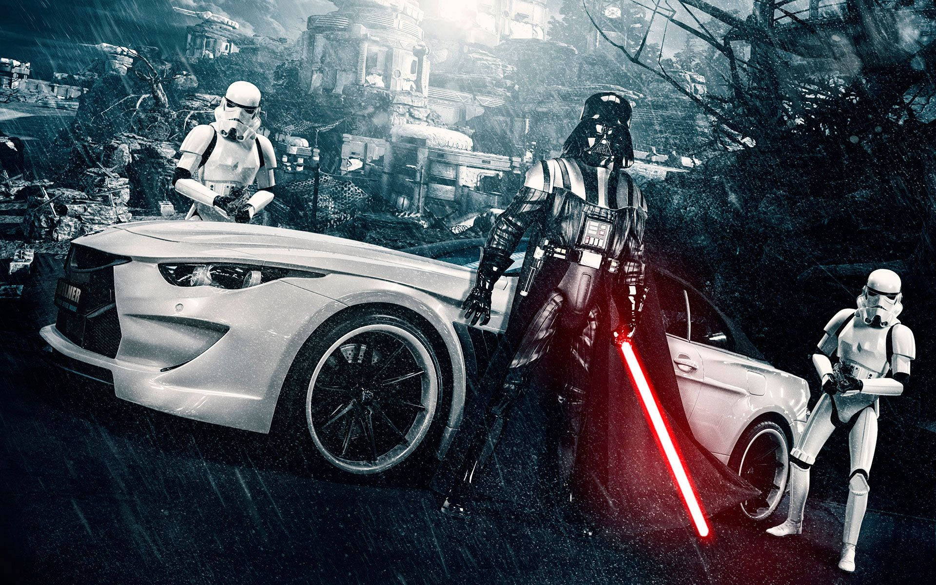 Darth Vader Stormtroopers Guard BMW M8 Competition Wallpaper