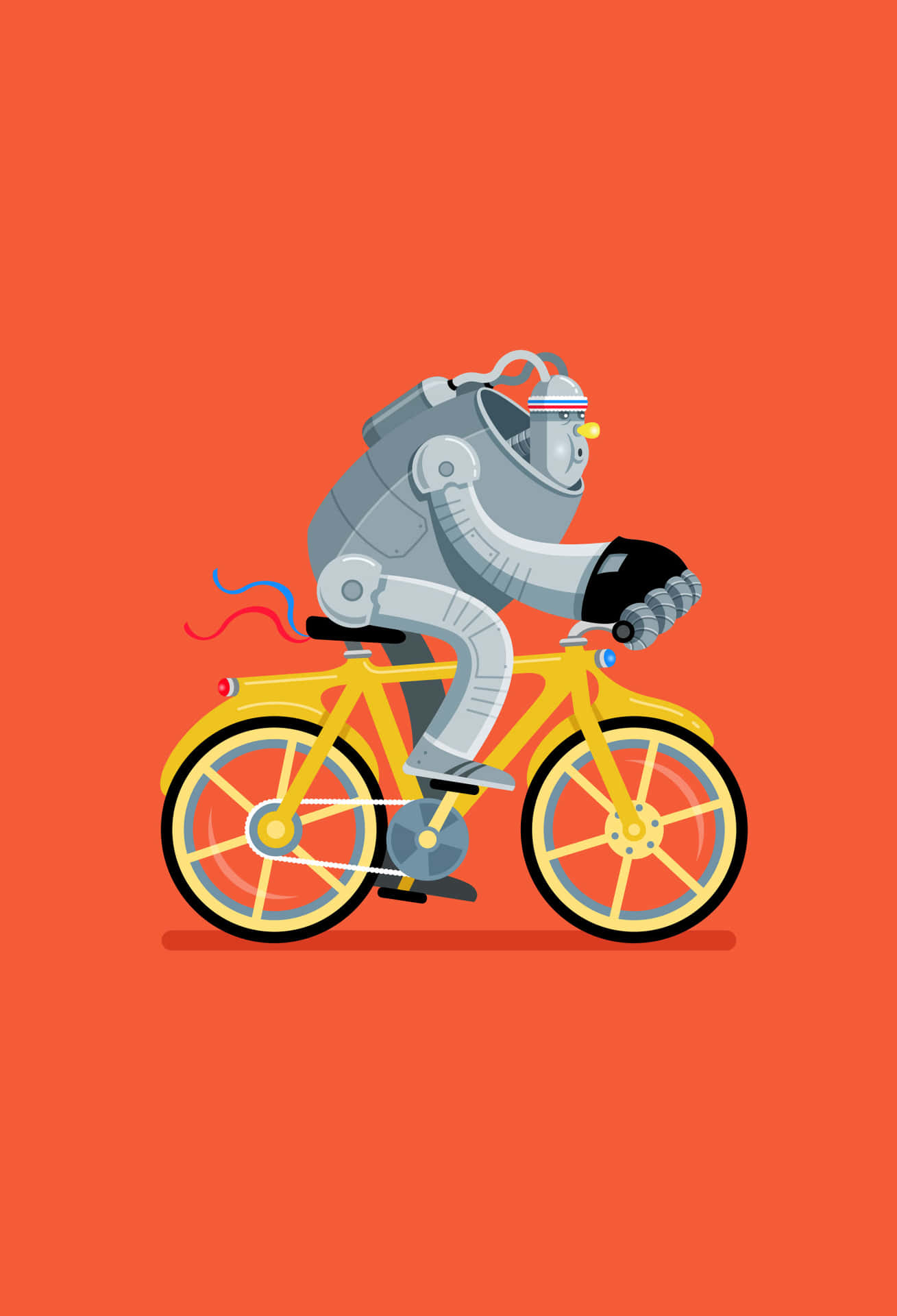 Einroboter, Der Auf Einem Fahrrad Auf Einem Orangefarbenen Hintergrund Fährt. Wallpaper