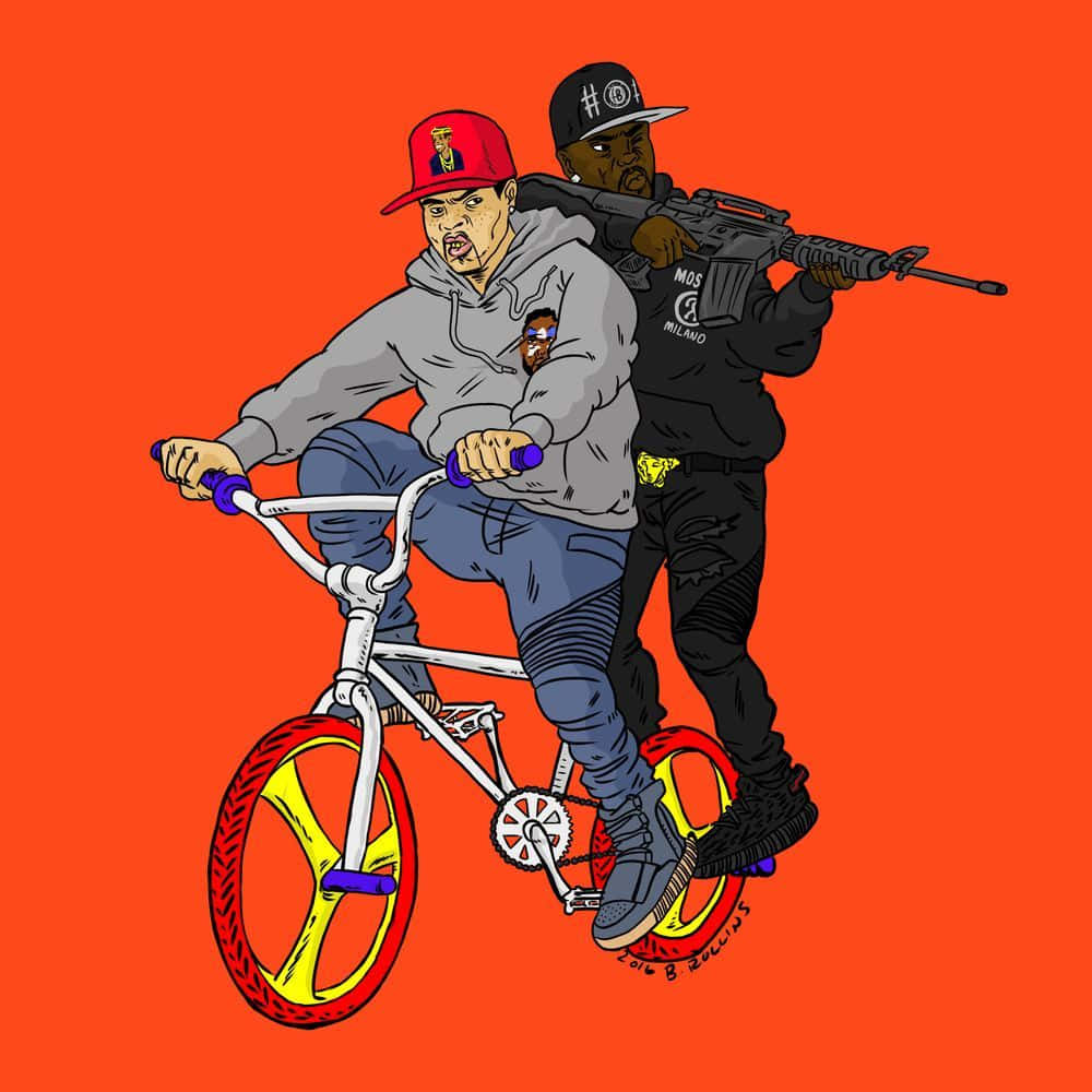 Enman Cyklar Med En Pistol Som Bakgrundsbild På Datorn Eller Mobiltelefon. Wallpaper