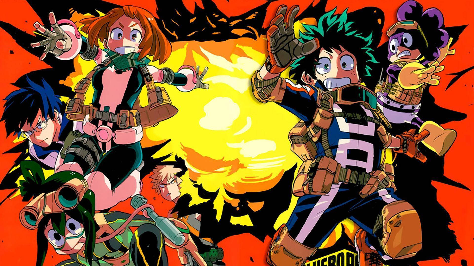 BNHA Characters Jumping Away Explosion Wallpaper