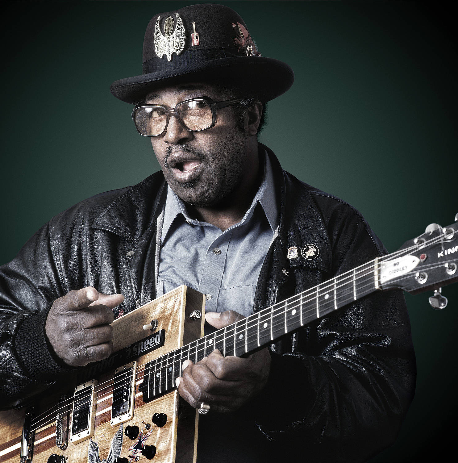 Bo Diddley Playing Rectangle Electric Guitar Wallpaper