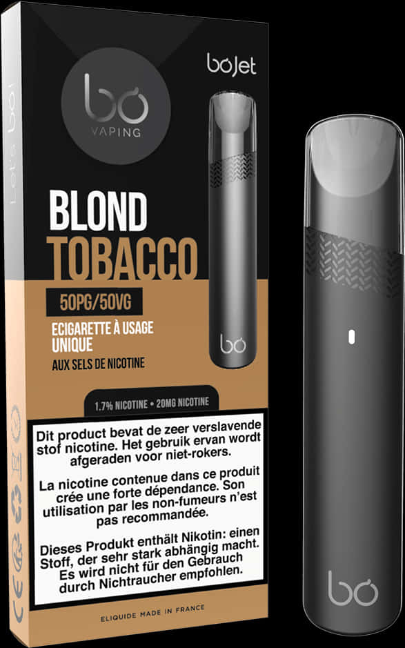 Bo Vaping Blond Tobacco E Cigarette Packaging PNG