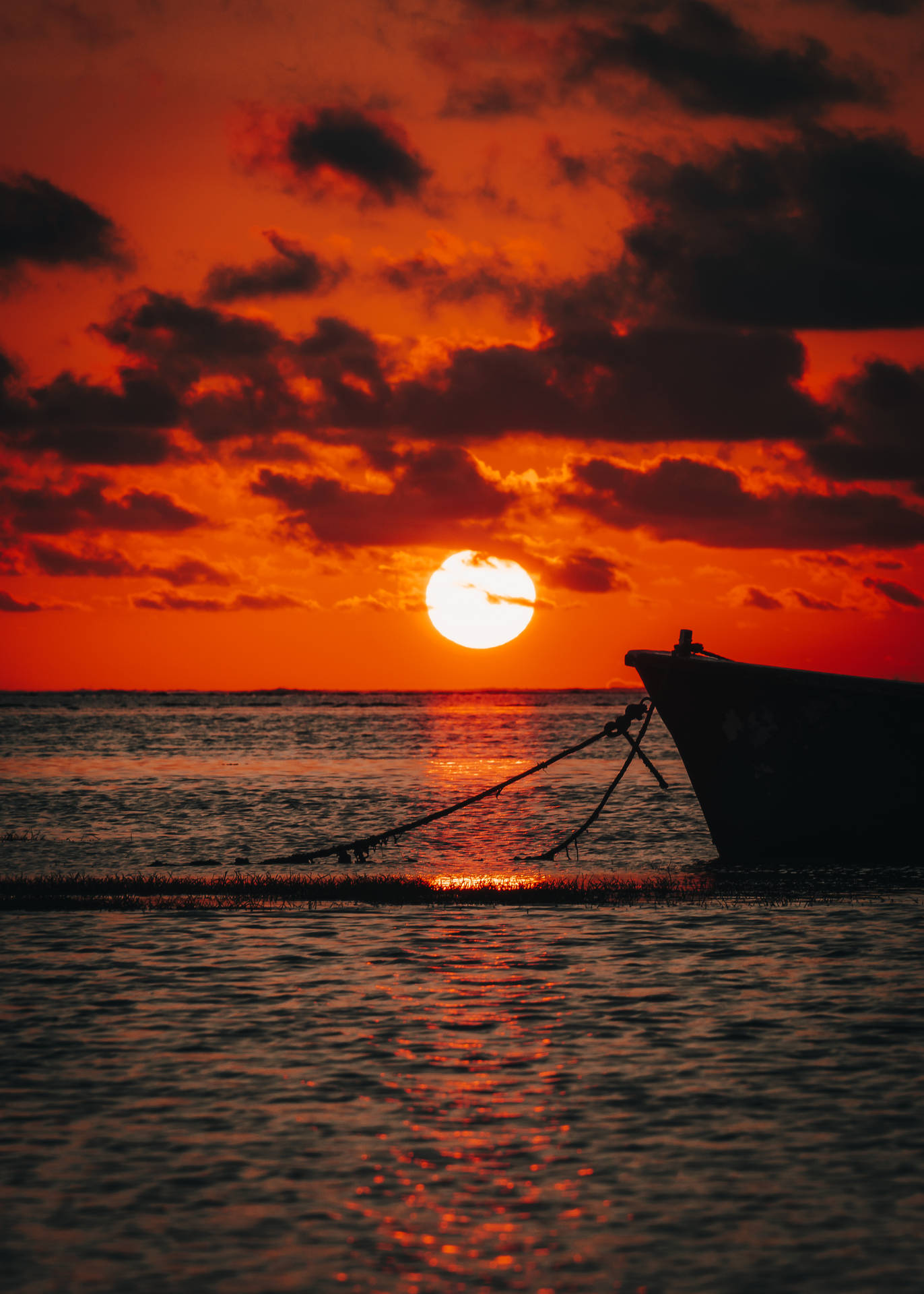 Boat In Sunset At Mauritius Wallpaper