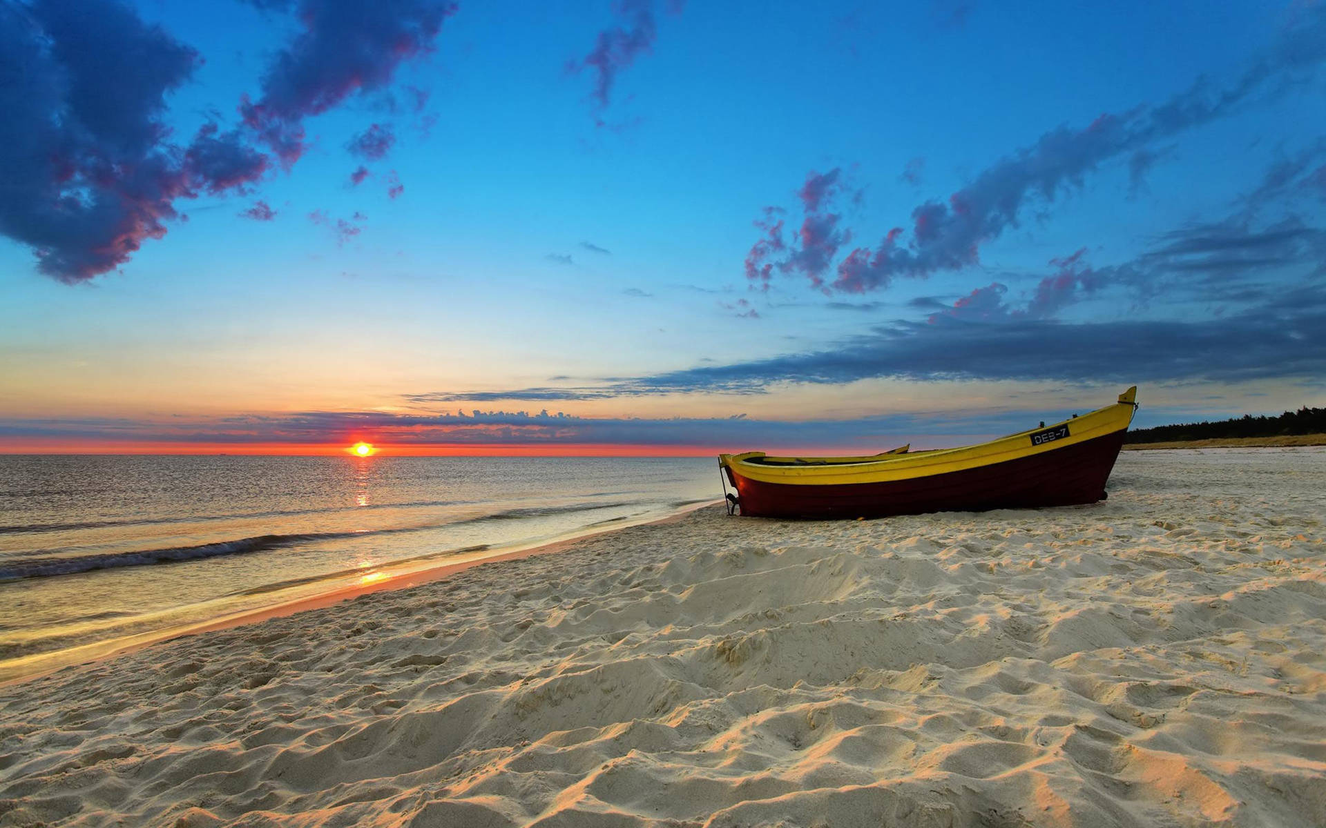 Boat On Beach During Sunset Wallpaper