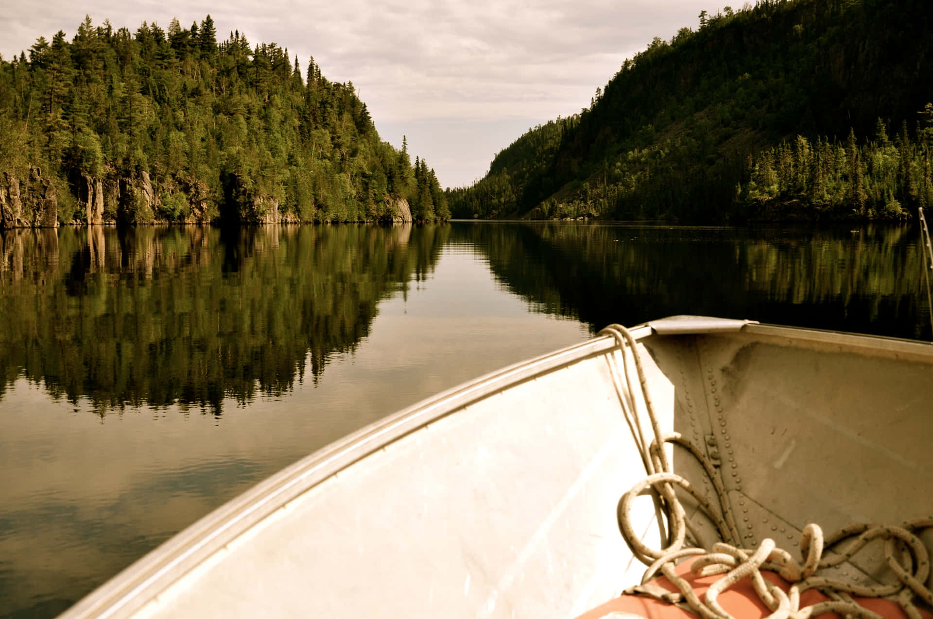 Boat Prow Lake Reflections Thunder Bay Wallpaper