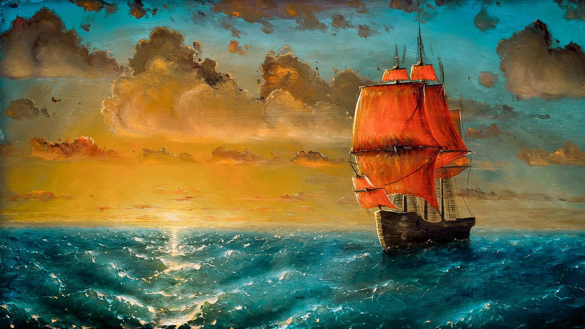 Boat Sailing Painting Desktop Wallpaper