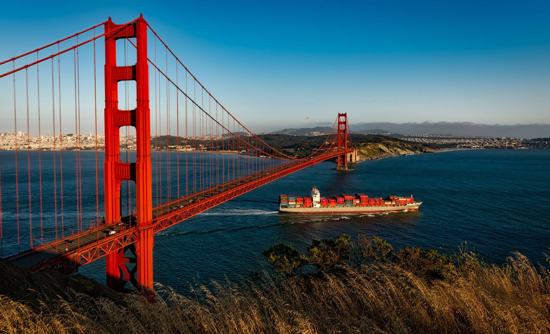 Boat Under Golden Gate Bridge Wallpaper