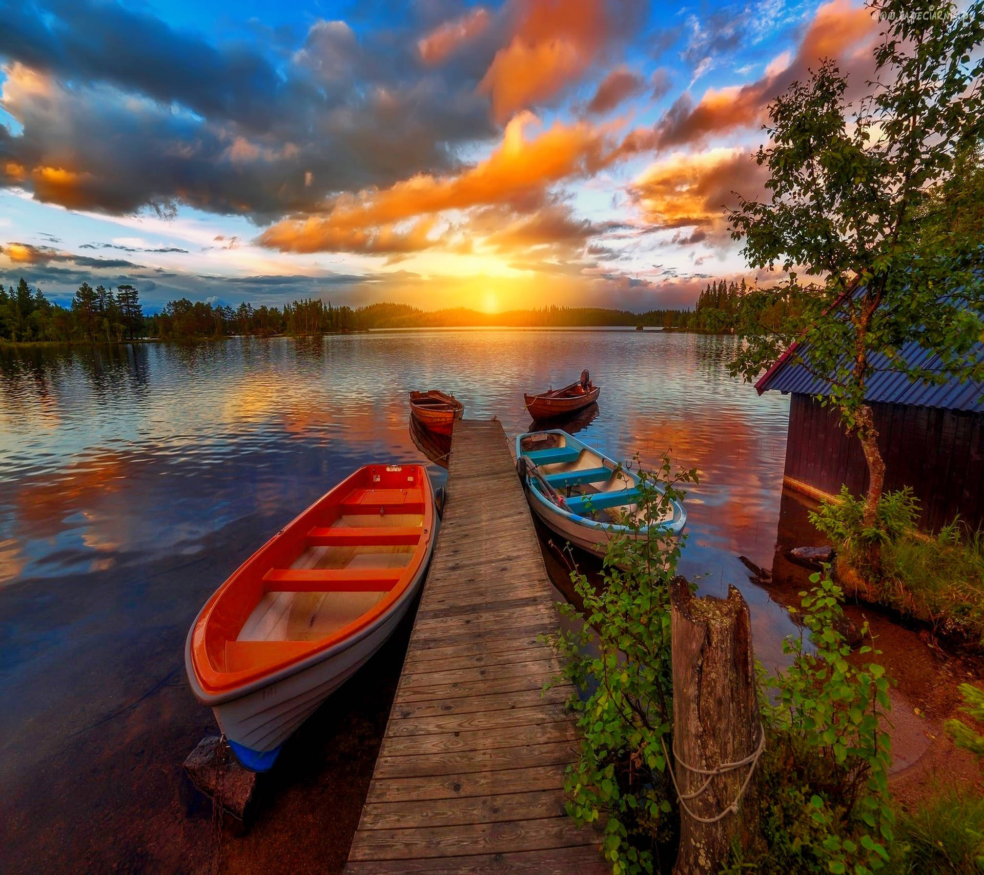 Boats By A Dock Landscapes Wallpaper