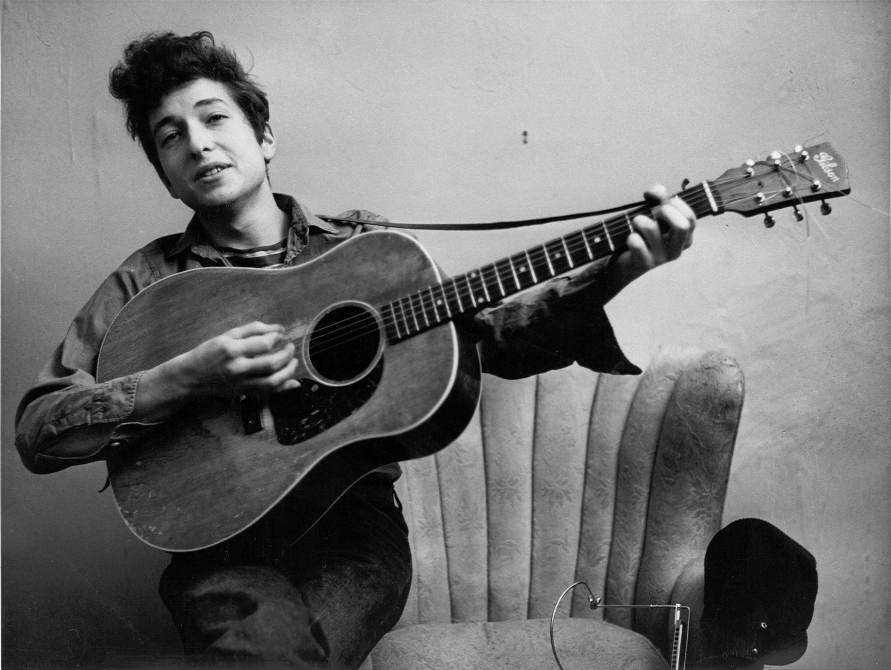 Bob Dylan Akustisk Guitar Sanger Sangskriver Musik Tapet Wallpaper
