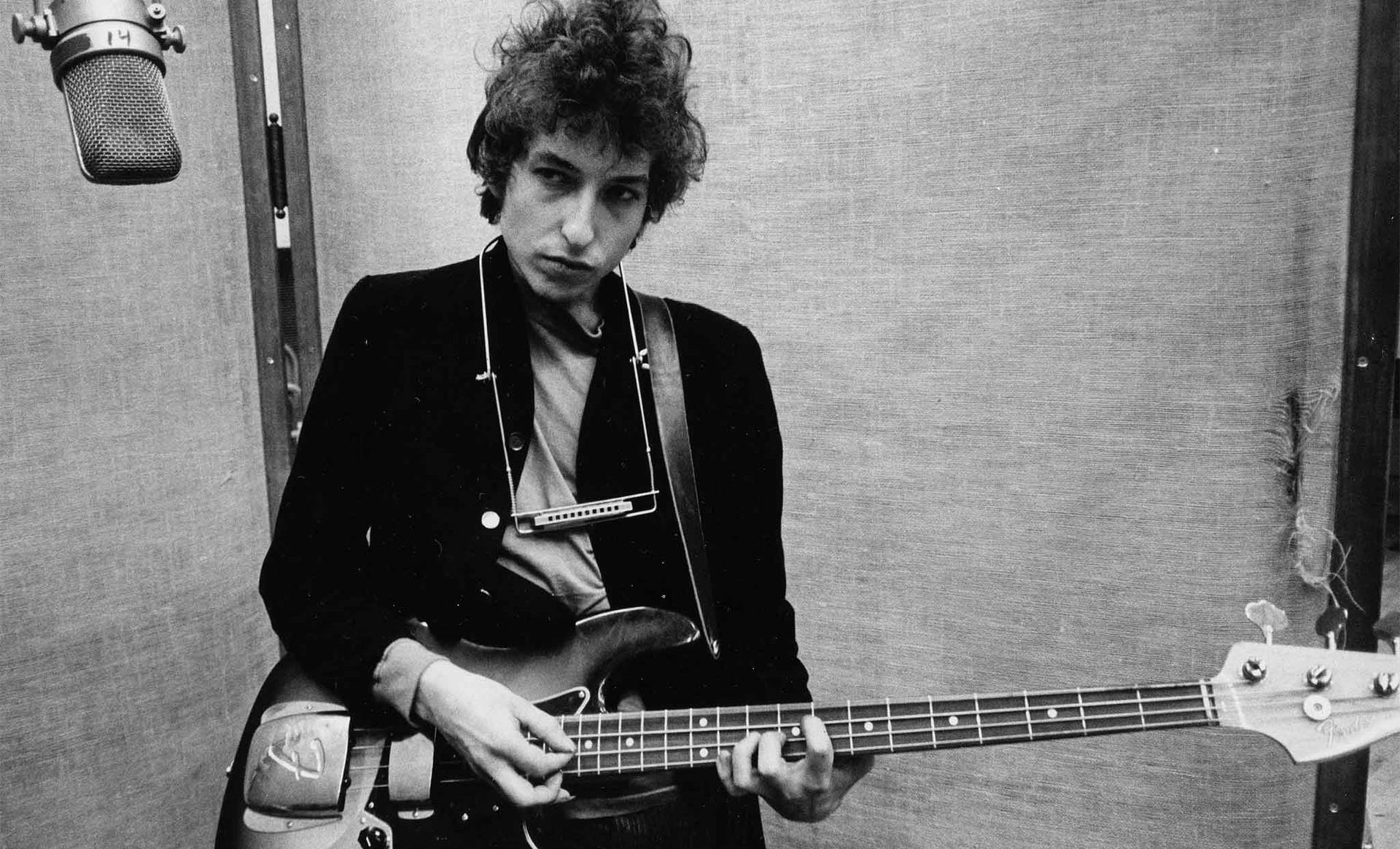 Bob Dylan Musikstudio Guitar Afspilnings Tapet Wallpaper