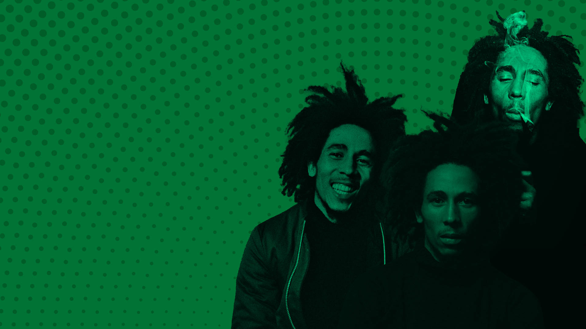 Bob Marley Dotted Green Background Wallpaper