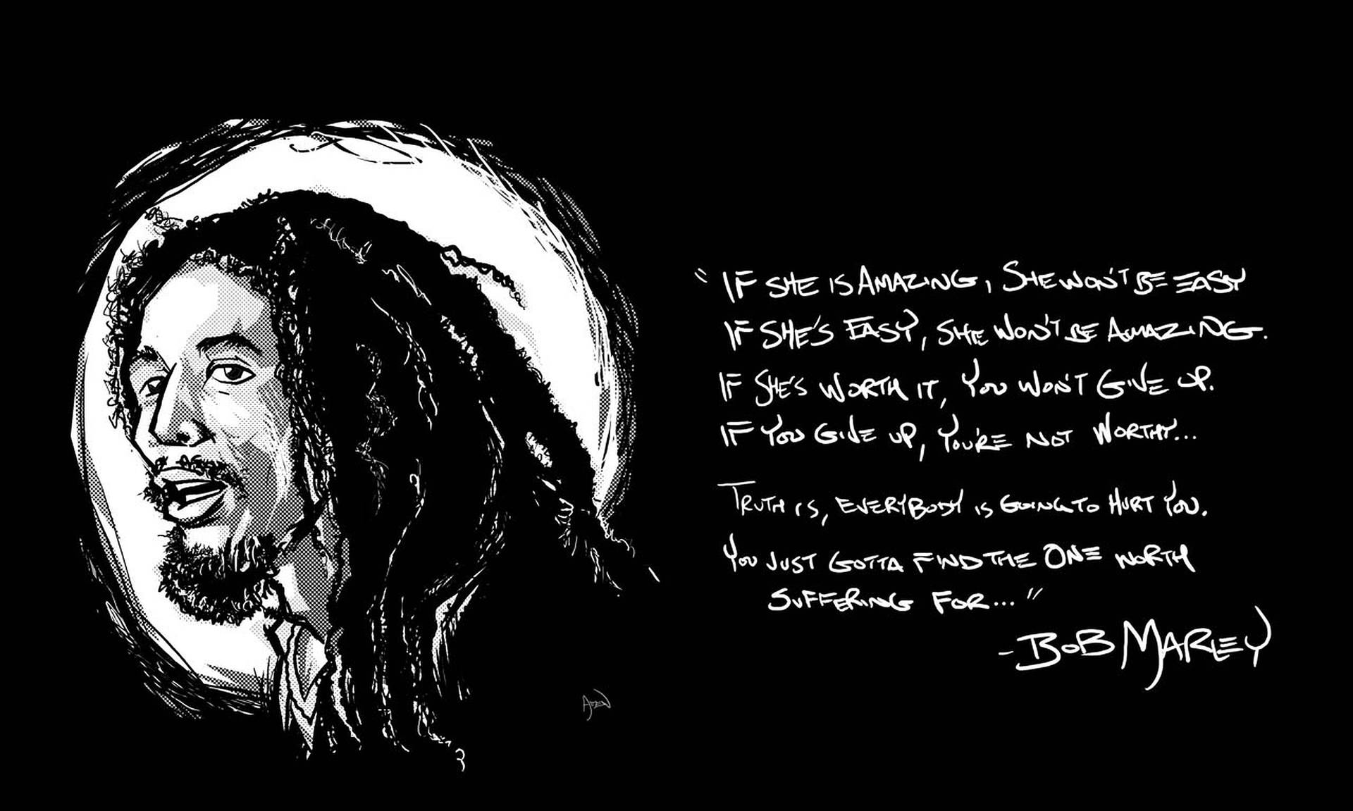Bob Marley Drawing And Quotes Picture