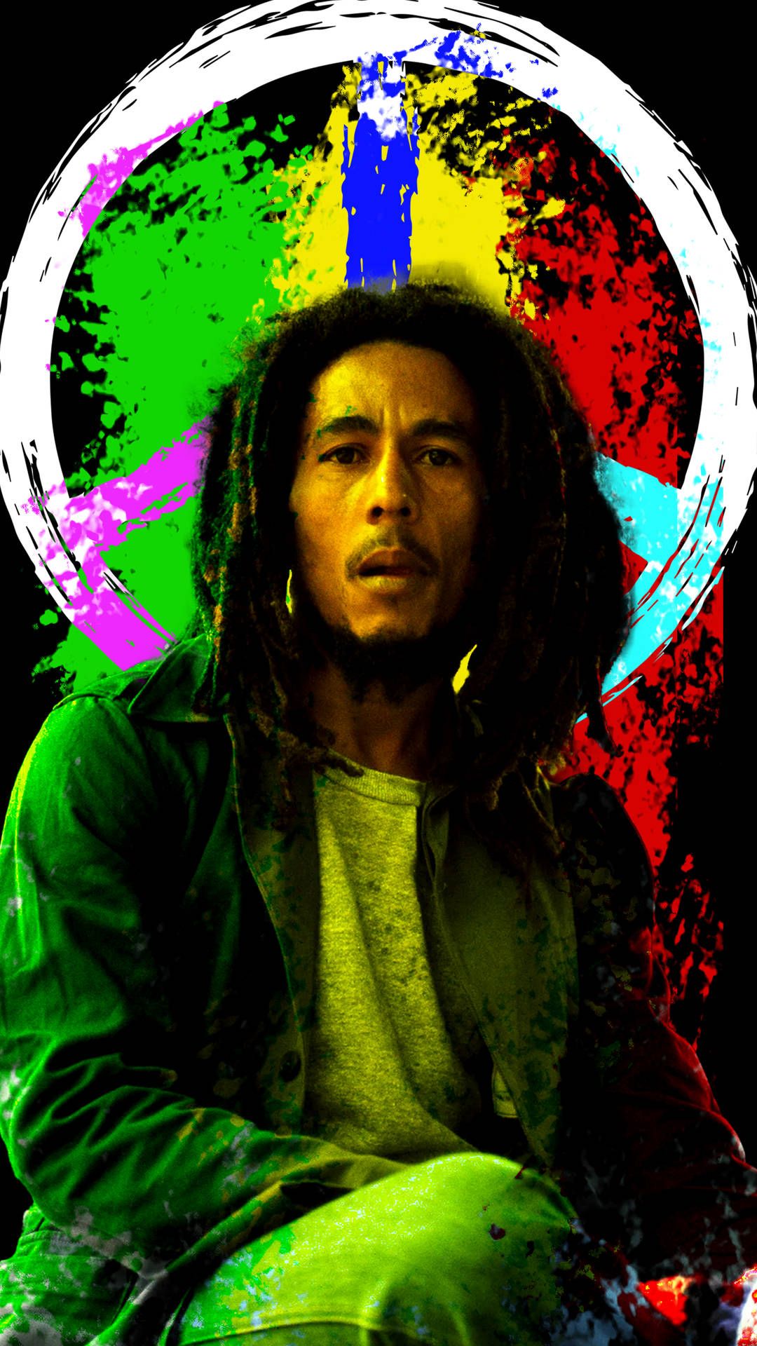 Bob Marley Reggae Colors With Peace Sign Wallpaper