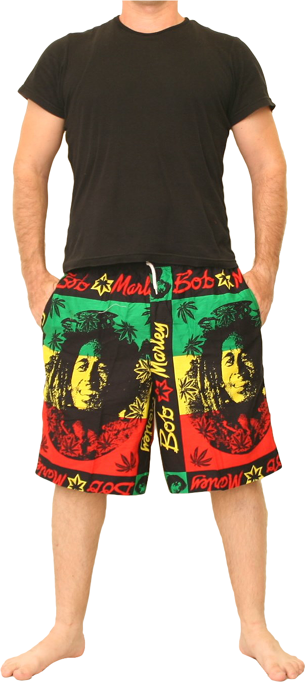 Bob Marley Themed Board Shorts PNG